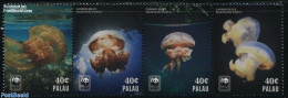 Palau 2014 WWF, Lagoon Jelly 4v [:::] Or [+] (40c), Mint NH, Nature - Fish - World Wildlife Fund (WWF) - Poissons