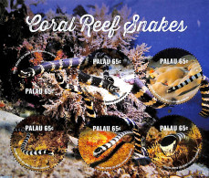 Palau 2015 Coral Reef Snakes 5v M/s, Mint NH, Reptiles - Snakes - Other & Unclassified