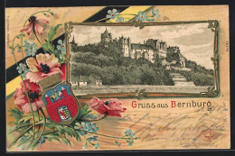 Passepartout-Lithographie Bernburg, Ortspartie, Wappen  - Autres & Non Classés