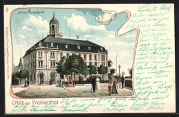 Lithographie Frankenthal, Neues Postgebäude Mit Strasse Und Passanten  - Frankenthal