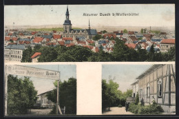 AK Wolfenbüttel, Gasthaus Atzumer Busch, Teilansicht Mit Kirche  - Wolfenbüttel