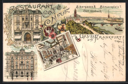 Lithographie Frankfurt, Restaurant-Café Neuf, Filialen Biebergasse 8 Und Börsenplatz 7  - Frankfurt A. Main