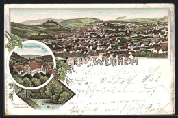 Lithographie Weinheim, Totalansicht, Gasthaus Fuchs'sche Mühle  - Weinheim