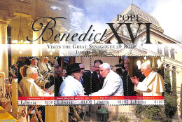 Liberia 2010 Pope Benedict XVI Visits The Rome Synagoge 4v M/s, Mint NH, Religion - Judaica - Pope - Religion - Guidaismo