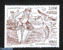 Saint Pierre And Miquelon 2023 Le Petit Pecheur 1v, Mint NH, Nature - Transport - Birds - Fish - Fishing - Ships And B.. - Poissons