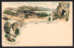 Lithographie Albbruck /Baden, Hotel Albthal Mit Strasse, Bahn Und See, Wasserfall, Rückseitig Nota  - Baden-Baden