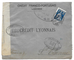 Lettre De LISBONNE Portugal Pour St ETIENNE 5 Mars 1917 - Censurée Censure - Ouvert Par Autorité Militaire 381 - Brieven En Documenten