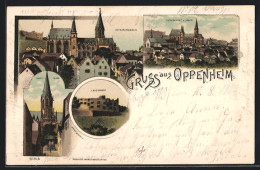 Lithographie Oppenheim, Landskrone, Katharinenkirche, Hauptturm  - Sonstige & Ohne Zuordnung