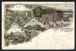 Lithographie Dürkheim A. H., Bahnhof, Limburg, Café Schüpple  - Bad Duerkheim