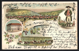Lithographie Rohrbach Bei Heidelberg, Gasthaus Zum Hirsch, Gesamtansicht, Han-David  - Heidelberg