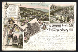 Lithographie Bad Elgersburg /Thür., G. Schröder`s Hotel & Cafe, Gesamtansicht, Kurhaus  - Elgersburg