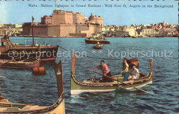 72591637 Malta Maltese Dghajsas In Grand Harbourg With Fort St Angelo Malta - Malte