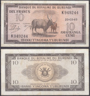 Burundi 10 Francs 20-03-1965 PICK 9 VF (3)    (11575 - Andere - Afrika
