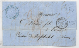 AMBULANT BELFORT A PARIS D 7 JUIL 1859 LETTRE COVER POUR SUISSE TAXE 35 ROUGE INDICE 19 COTE 420€ RARE - Railway Post