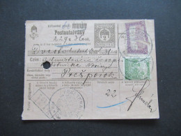 Ungarn 1919 GA / Postanweisung Postautalvany Mit 3x Zusatzfrankatur Rückseitig Violetter Stempel Pozsony - Storia Postale