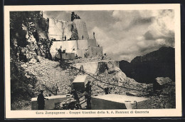Cartolina Carrara, Cava Zampognone, Gruppo Giardino Della S. A. Henraux Die Querceta, Marmorsteinbruch  - Carrara