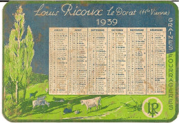 1H3 --- Calendrier Publicitaire 1939 87 LE DORAT L.Ricoux,graines Fourragères - Tamaño Pequeño : 1921-40