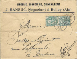 92 --- Lettre 01 BELLEY J.Sansuc, Lingerie, Bonneterie, Quincaillerie - 1900 – 1949