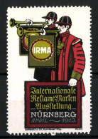 Reklamemarke Nürnberg, Internationale Reklame-Marken Ausstellung IRMA 1913, Zwei Trompeter  - Erinnofilie