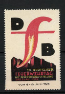 Reklamemarke Breslau, 20. Deutscher Feuerwehrtag & Feuerwehrausstellung 1928, Messelogo Mit Flamme  - Vignetten (Erinnophilie)