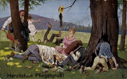 Artiste CPA Frohe Pfingsten, Gesellschaft Beim Picknick, Wespennest - Pentecost