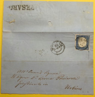 1861 SENIGALLIA PONTIFICIO DAT. 20 CENT FILETTO X URBINO PESARO IN TRANSITO - Sardinia