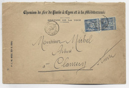 SAGE 15C PAIRE LETTRE ENTETE CHEMINS DE FER PLM AMBULANT PARIS A 1883 C POUR NIEVRE - Spoorwegpost