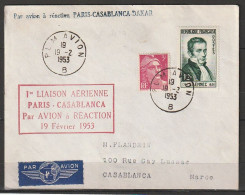LETTRE 19.02.1953  YT 936 +806 Par Avion à Reaction Paris Casablanca - Storia Postale