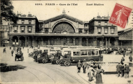 CPA Paris Frankreich, Blick Auf Den Ostbahnhof, Straßenseite, Omnibusse - Treni