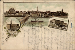  Lithographie Opole Oppeln Schlesien, Rathaus, Regierung, Brücke - Schlesien