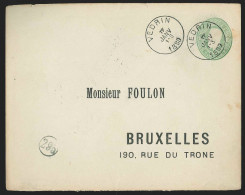Envel. L. 10c Vert Càd VEDRIN/1889 + Repiquage Adresse Foulon / Bruxelles - Briefe