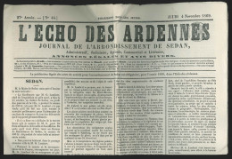 1869 Journal Des Ardennes (arrond De Sedan) (article Sur L'expédition Au Pôle Nord) - 1850 - 1899