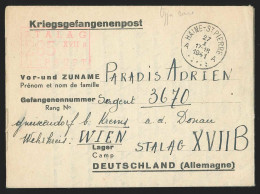 Formulaire De Prisonnier De HAINE ST PIERRE/1941 Pour Wien + Cens Stalag XVIIB - Weltkrieg 1939-45 (Briefe U. Dokumente)