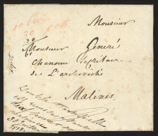 L. 1833 De Gand + "de Beer/30 Cent + 30/60" (messager ?) + "double Port Si Elle Est Remise …" Pour Malines - 1830-1849 (Independent Belgium)