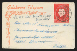 Envel. Gelukwens-Telegram Affr. 10c Rouge De HUIZEN (N.H)/1955 Pour Bruxelles - Cartas & Documentos