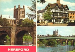 HEREFORD, ENGLAND, MULTIPLE VIEWS, BRIDGE, ARCHITECTURE, CATHEDRAL, BOAT, UNITED KINGDOM, POSTCARD - Herefordshire