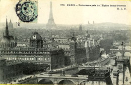 CPA - 75 PARIS - PANORAMA PRIS DE L'EGLISE SAINT GERVAIS [TOUR EIFFEL, PONTS, SEINE, TRAMWAY] (100)_CP66 - Louvre