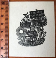 Ex-libris Herbert Huffert. Champignon Oiseau Livre. Exlibris Herbert Huffert. Mushroom Bird Book - Ex Libris
