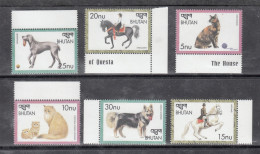 BHUTAN, 1999, Animals, Horses, Cats, Dogs,  Fauna, 6 V,    MNH, (**) - Bhután