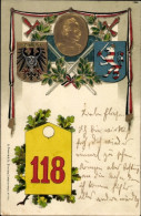 Gaufré Regiment Blason Lithographie Regiment 118, Großherzog, Portrait - Königshäuser