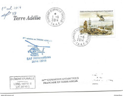 31 - 52 - Enveloppe TAAF Terre Adélie - Timbre Et Cachet Hélicoptère  2014 - Helicópteros