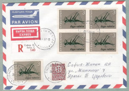 Bulgaria 1987 Insects ,Grasshopper,Saga Natalia, Registered Airmail Cover.  (**) - Briefe U. Dokumente