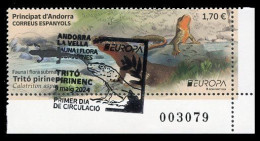 ANDORRA Correos (2024) EUROPA Fauna I Flora Submarines, Tritó Pirinenc, Calotriton Asper, Brook Salamander, Tritón - Used Stamps