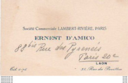 2V5Cap   Carte De Visite Ernest D'Amico 02 Laon 38 Rue Du Pavillon - Visitenkarten