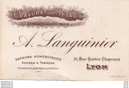 2V5Cap   Carte De Visite A. Languinier Gravure Sur Métaux Encre Tampons 16 Rue Des 4 Chapeaux à Lyon - Cartes De Visite