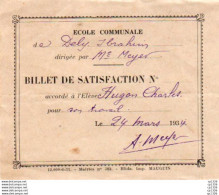 2V6Bv  Algérie Dely Ibrahim Ecole Communale Dirigée Par Mr Meyer Billet De Satisfaction 1934 - Autres & Non Classés