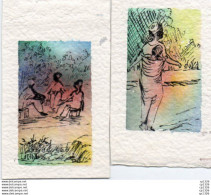 2V5Vl  Lot N°1 De 2 Cartes Peintes Mains Marque Page Encre De Chine Et Peinture à L'eau Afrique - Other & Unclassified