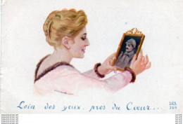 2V11Bv  Illustrateur Jeune Femme Regardant Son Poilu "Loin Des Yeux Prés Du Coeur" - 1900-1949