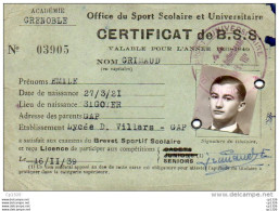 510Bf   Carte De Brevet Sportif Scolaire Office Du Sport Scolaire Universitaire Lycée D. Villars à Gap - Sonstige & Ohne Zuordnung