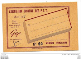 510Bf   Carte De Membre Honoraire Association Sportive Des PTT De Gap En 1955 - Ohne Zuordnung